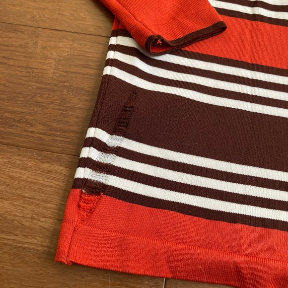 Vintage 70s Orange Brown Striped V Neck Shirt // Size Small - Picture 7 of 7